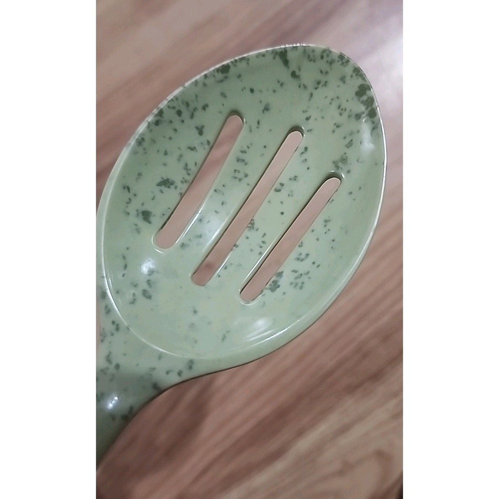 Paula Dean Melamine Slotted Spoon Serving Utensil Speckled Pear EUC  12.5 In